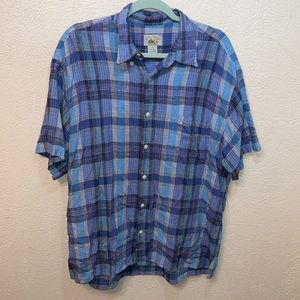 Foliage Mens Blue & Purple Plaid Button Down Short Sleeve Shirt